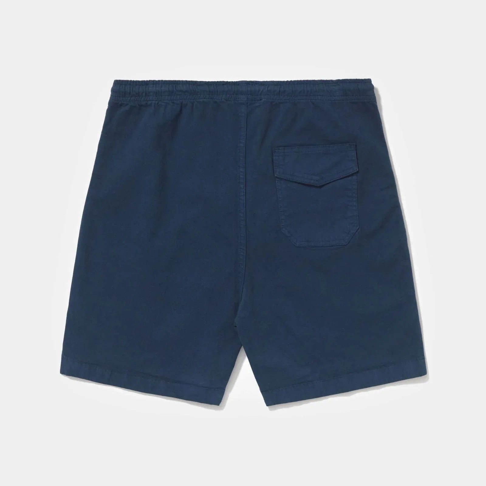 Shorts Spirituality Marinho de sarja azul-marinho com cintura elástica e bolso traseiro.