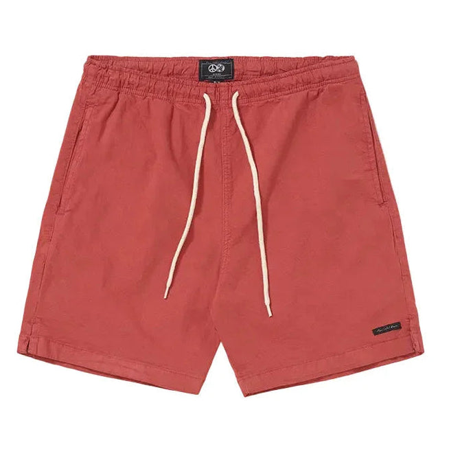 Shorts Spirituality Marsala de sarja 100% algodão, com cintura elástica, cordão ajustável e bolsos laterais.