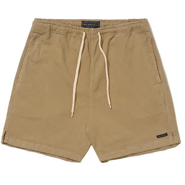 Shorts Spirituality Cáqui de sarja 100% algodão, com cintura elástica, cordão ajustável e bolsos laterais.