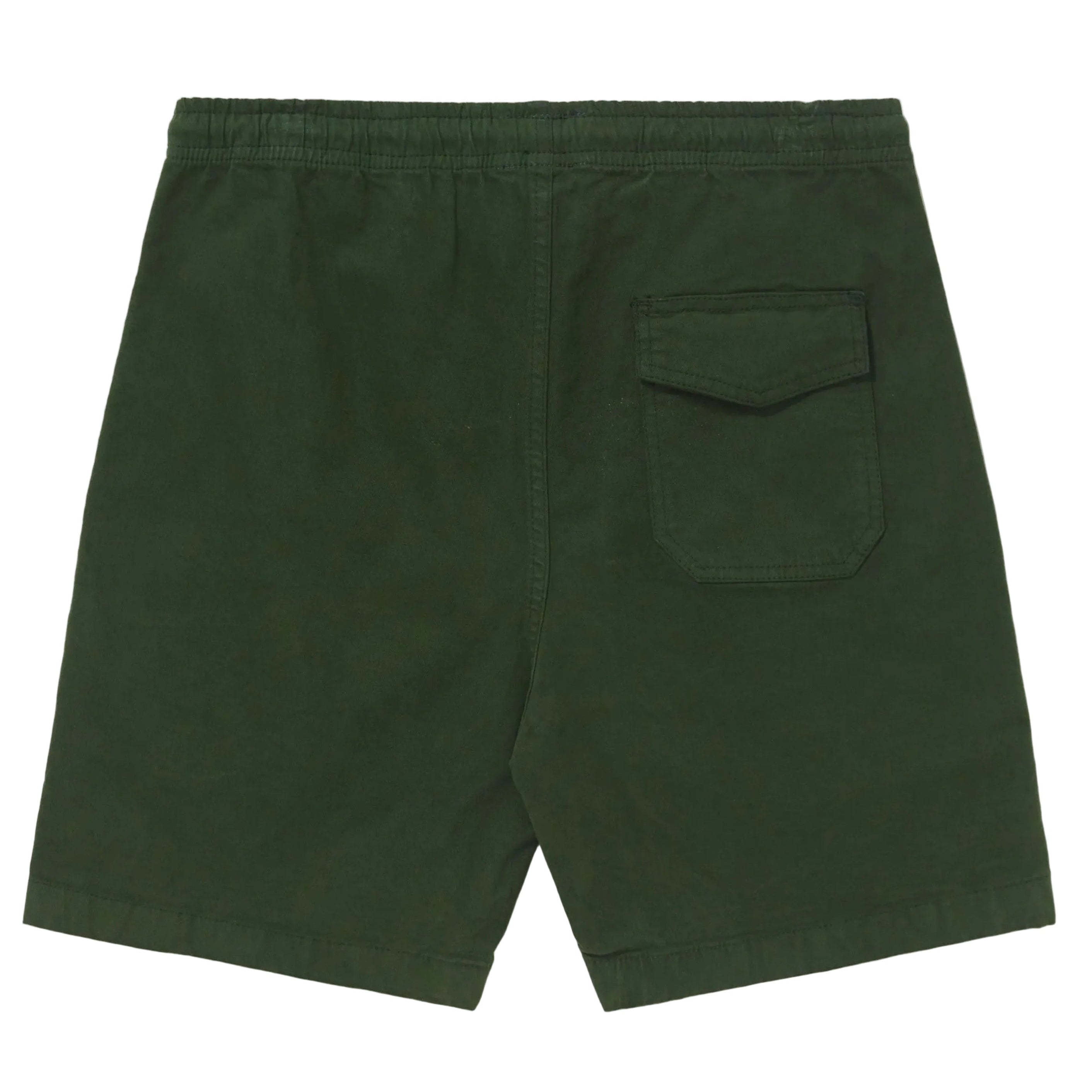 Shorts Spirituality Verde de sarja 100% algodão, com cintura elástica e bolso traseiro.